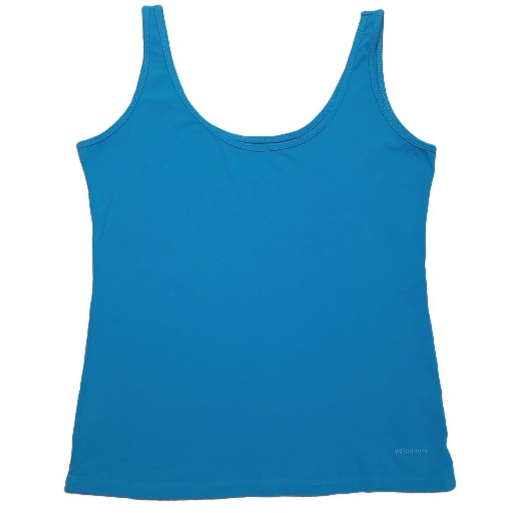 Patagonia Tank Top Women L Stretch Blue Organic Cotton Blend Embroidered Logo